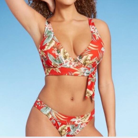 Target Push Up Sash Tie Bikini top & bottom tropical Hawaiian swimsuit M 34C - Picture 1 of 2